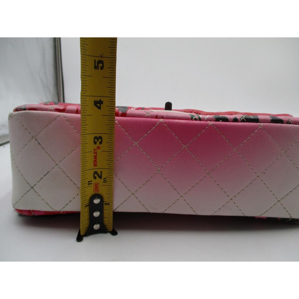 Pink Graffiti Print Quilted Flap Bag Black Chain Strap - Picture 11 of 11